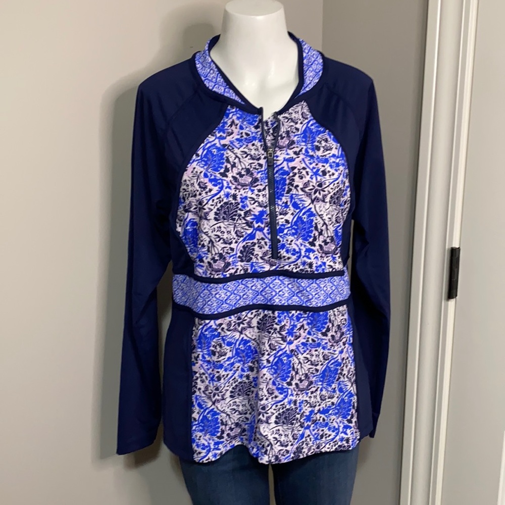 Athleta Indigo Shores Zip Rash Guard Sz XL